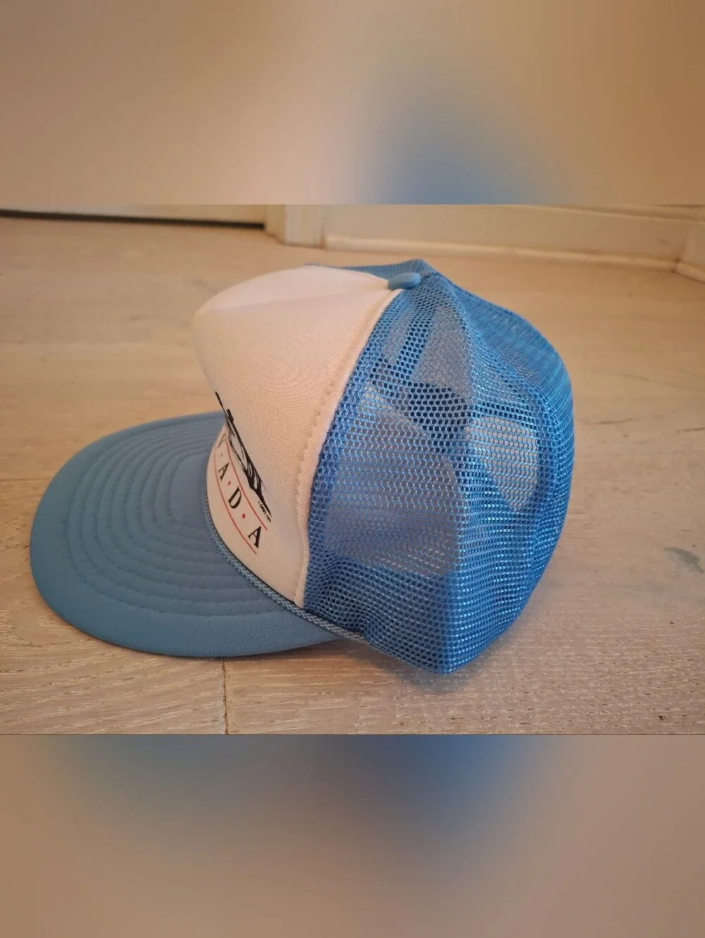 Vintage Nevada Western Trucker Hat in Light Blue and White